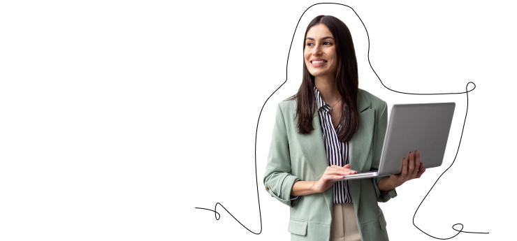 MERIX Financial team member smiling while holding a laptop